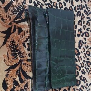 Genuine Leather Green Crocodile Embossed Clutch